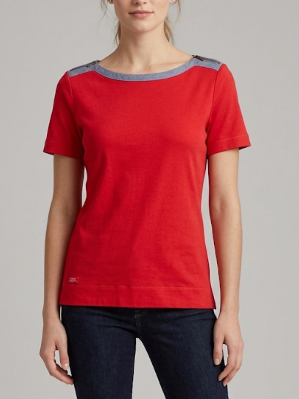 Lauren Ralph Lauren Zipper Denim Detail Red T-Shirt